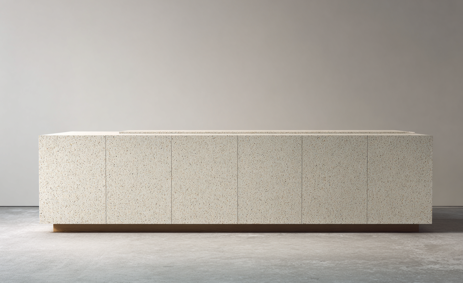 Minimal terrazzo worktop surface on a timber base unit